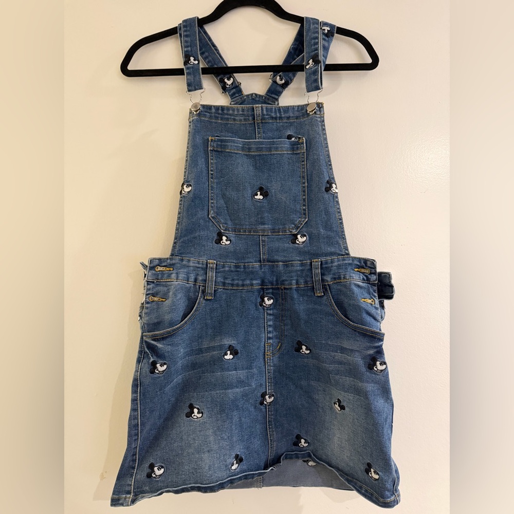 Women’s Denim Overall Dress with Embroidered Mickey Mouse Details